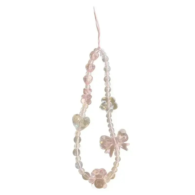 Korean Pink Bear Butterfly Flower Phone Strap Charm Chain Knot Cellphone Lanyard Keychain Woman Girl Bag Camera Pendant for Case