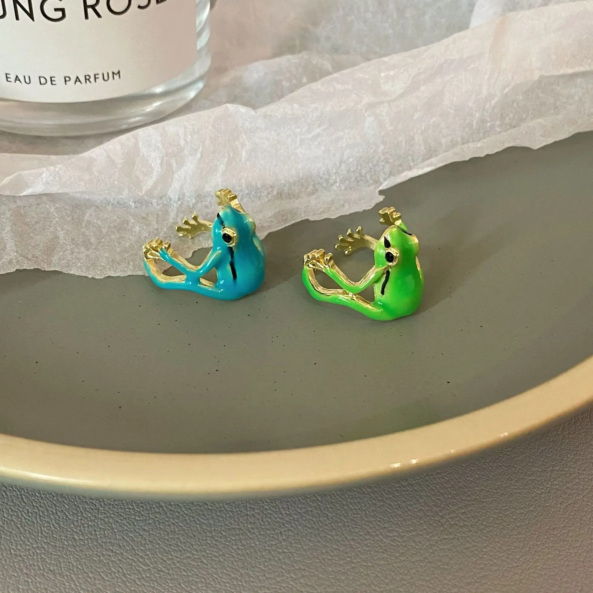 Originality Green Funny Frog Tree Frog Open Rings Metal Opening Frog Open Rings Cute Animal Shape Jewelry Accessories for Women
