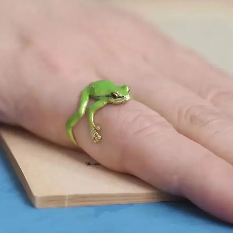 Originality Green Funny Frog Tree Frog Open Rings Metal Opening Frog Open Rings Cute Animal Shape Jewelry Accessories for Women