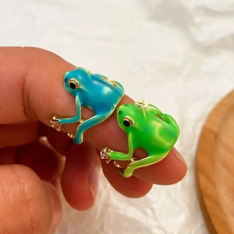 Originality Green Funny Frog Tree Frog Open Rings Metal Opening Frog Open Rings Cute Animal Shape Jewelry Accessories for Women