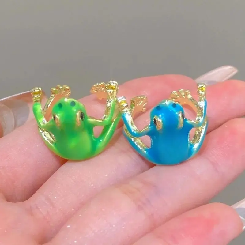 Originality Green Funny Frog Tree Frog Open Rings Metal Opening Frog Open Rings Cute Animal Shape Jewelry Accessories for Women