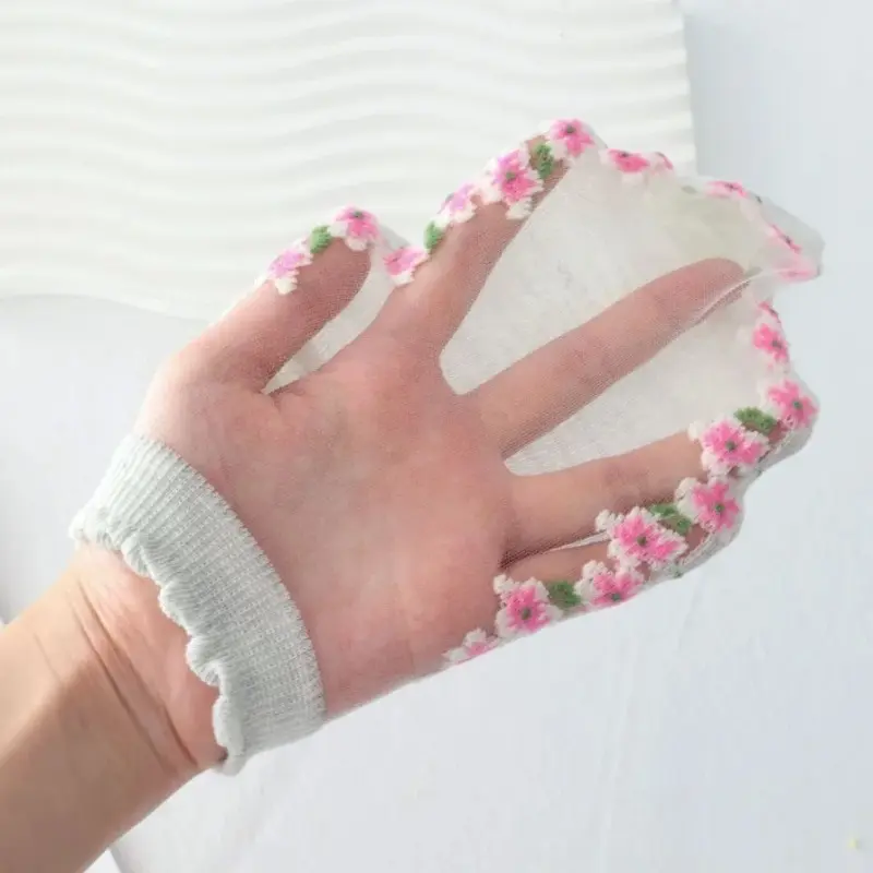 Breathable Short Socks Japanese Cute Little Fresh Ins Short Floral Glass Silk Women Socks Spring Summer Thin Crystal Boat Socks