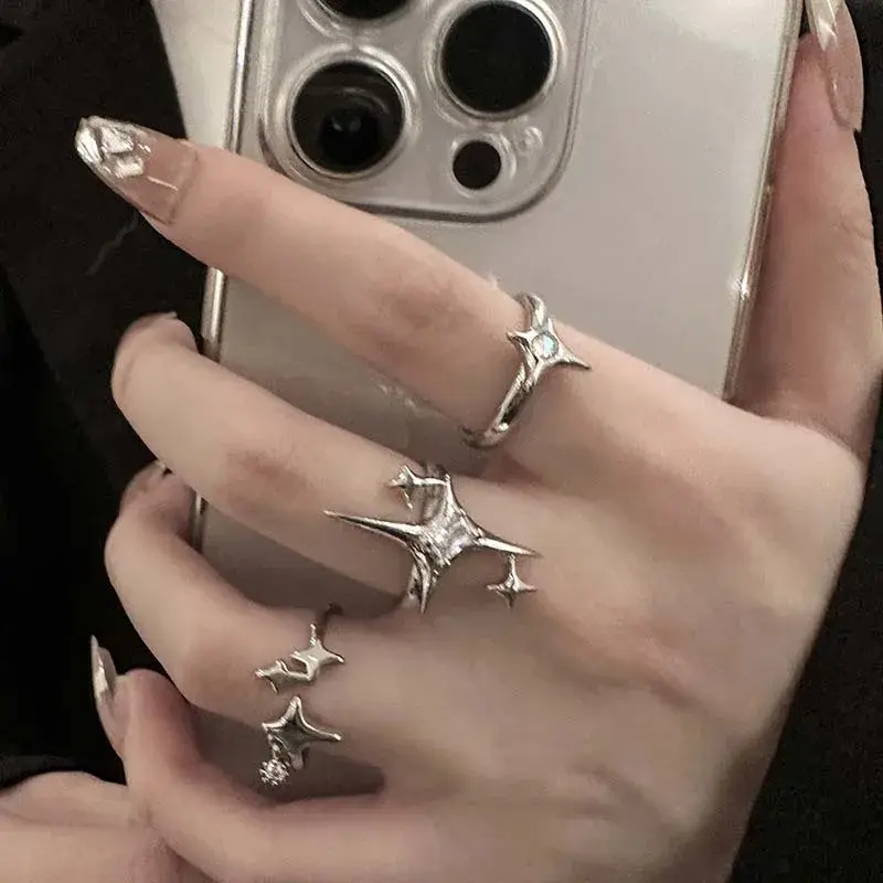 2/3pcs Fashion Vintage Irregular Cross Star Open Ring for Women Men Punk Gothic Sliver Adjustable Rings Y2K Egirl Jewelry Gift