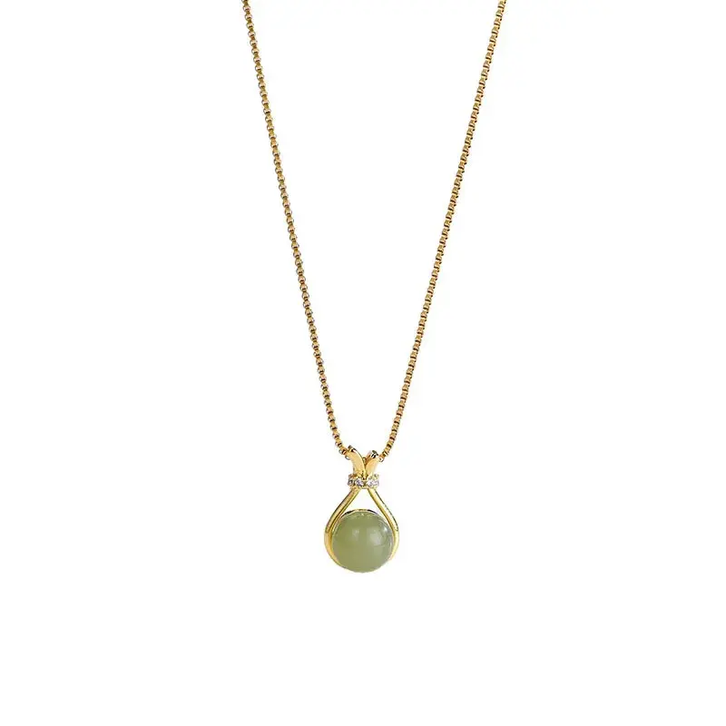 Fashion Stainless Steel Mint Green Pendant Necklace for Small Fresh Women Vintage Style Girl Choker Neck Chain Jewelry