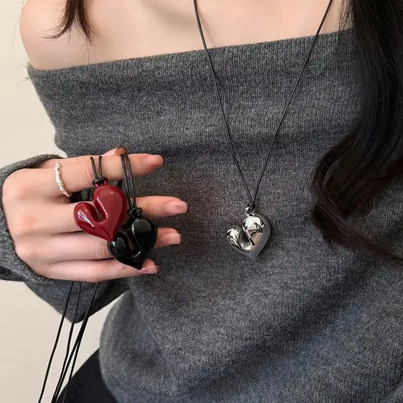 Fashion Women's Heart Pendant Necklaces Adjustable Pull-out Necklace Banquet Party Birthday Gifts Pendant Jewelry  Accessories