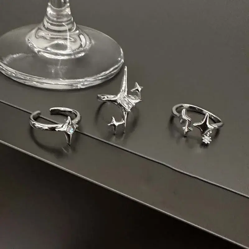 2/3pcs Fashion Vintage Irregular Cross Star Open Ring for Women Men Punk Gothic Sliver Adjustable Rings Y2K Egirl Jewelry Gift