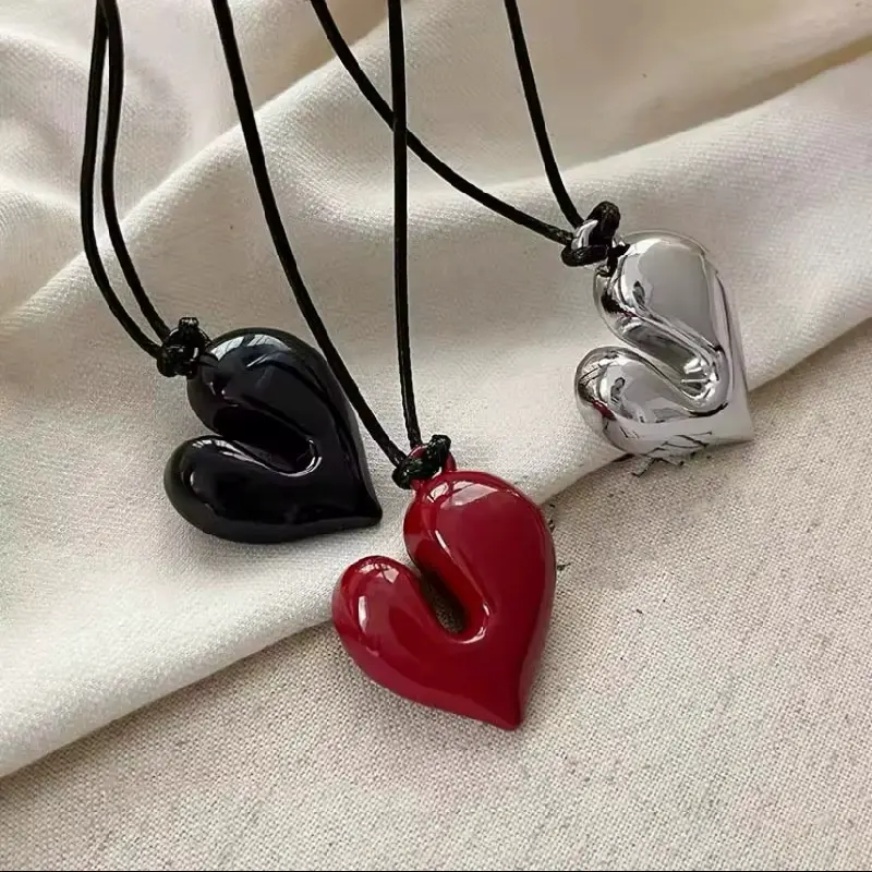 Fashion Women's Heart Pendant Necklaces Adjustable Pull-out Necklace Banquet Party Birthday Gifts Pendant Jewelry  Accessories