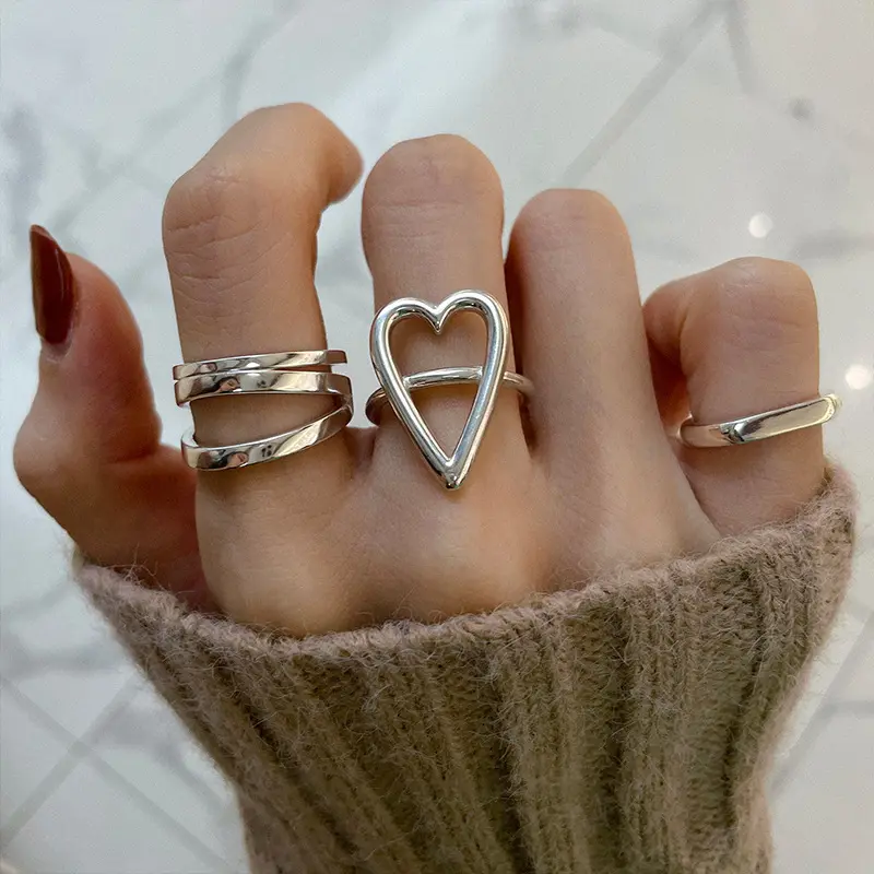 2/3pcs Fashion Vintage Irregular Cross Star Open Ring for Women Men Punk Gothic Sliver Adjustable Rings Y2K Egirl Jewelry Gift
