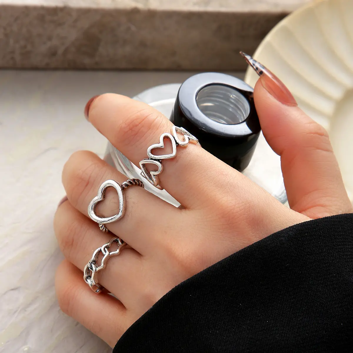 2/3pcs Fashion Vintage Irregular Cross Star Open Ring for Women Men Punk Gothic Sliver Adjustable Rings Y2K Egirl Jewelry Gift