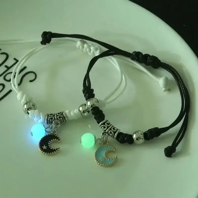 2PCS Luminous Beads Star Couple Bracelet for Women Men Charm Cat Flower Heart Key Lock Cross Matching Friend Bracelets Jewelry