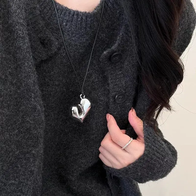 Fashion Women's Heart Pendant Necklaces Adjustable Pull-out Necklace Banquet Party Birthday Gifts Pendant Jewelry  Accessories