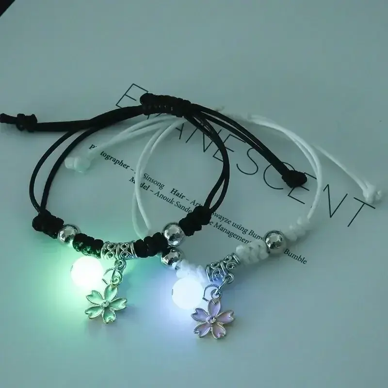 2PCS Luminous Beads Star Couple Bracelet for Women Men Charm Cat Flower Heart Key Lock Cross Matching Friend Bracelets Jewelry