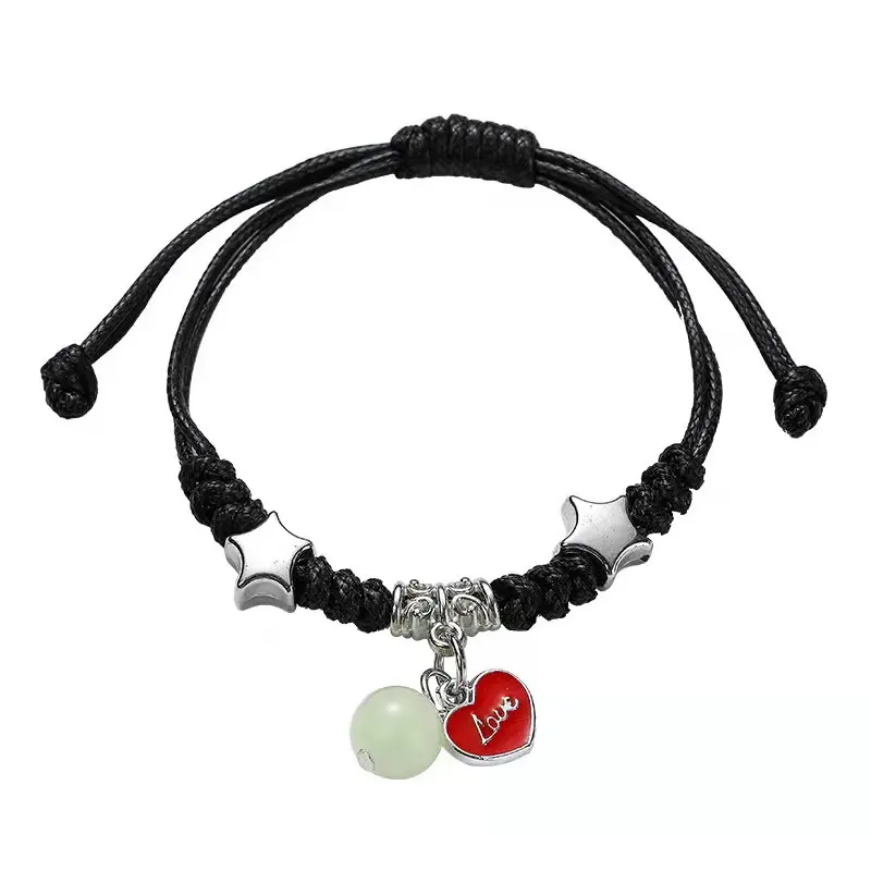 2PCS Luminous Beads Star Couple Bracelet for Women Men Charm Cat Flower Heart Key Lock Cross Matching Friend Bracelets Jewelry