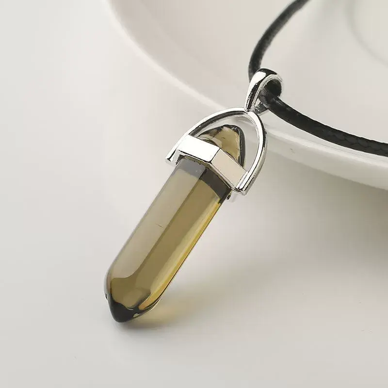 Fashion Natural Tiger Eye Stone Quartz Crystal Agates Hexagonal Column Shape Pendant Necklace for Jewelry Making Wholesale