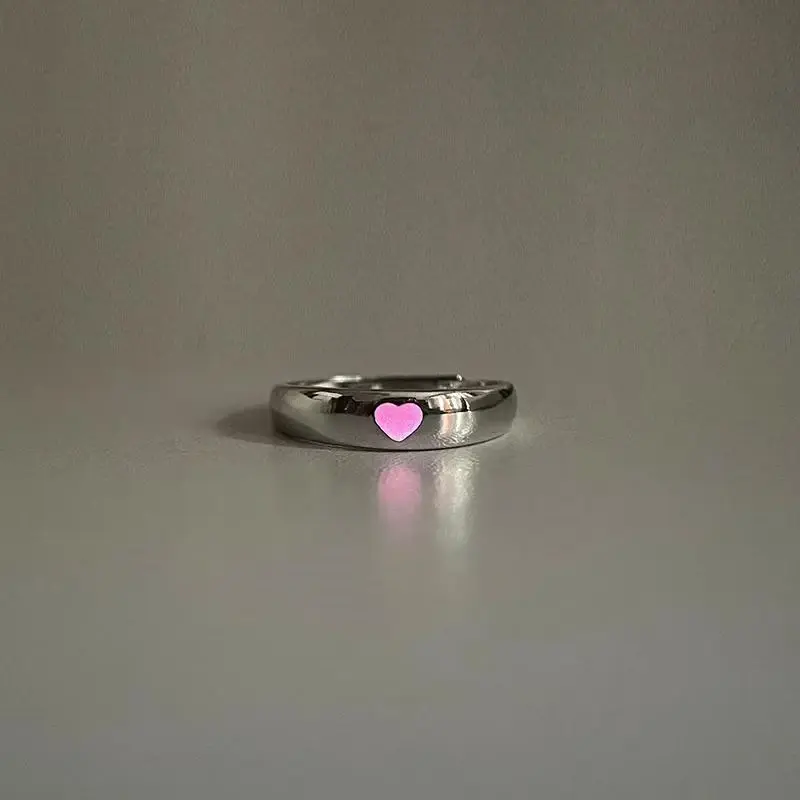 Fashion Pink Blue Adjustable Love Heart Luminous Couple Ring for Women Men Glow in Dark Player Ring Finger Rings Jewelry Gift