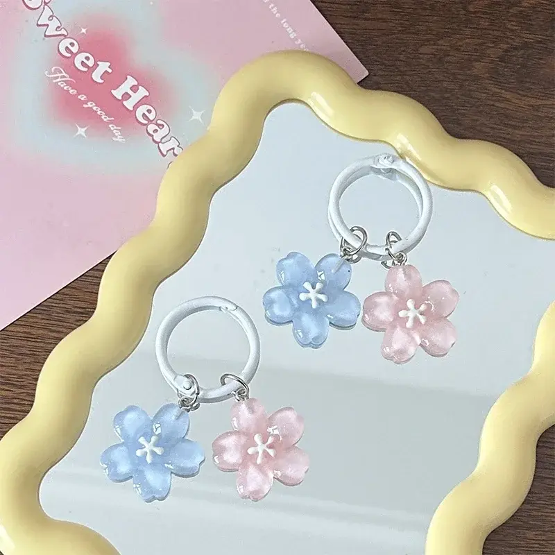 Creative Lovely Flower Keyring Sweet Jelly Color Sakura Keychain Pendant Cute Fashion Backpack Hanging Ornaments Couple Gifts