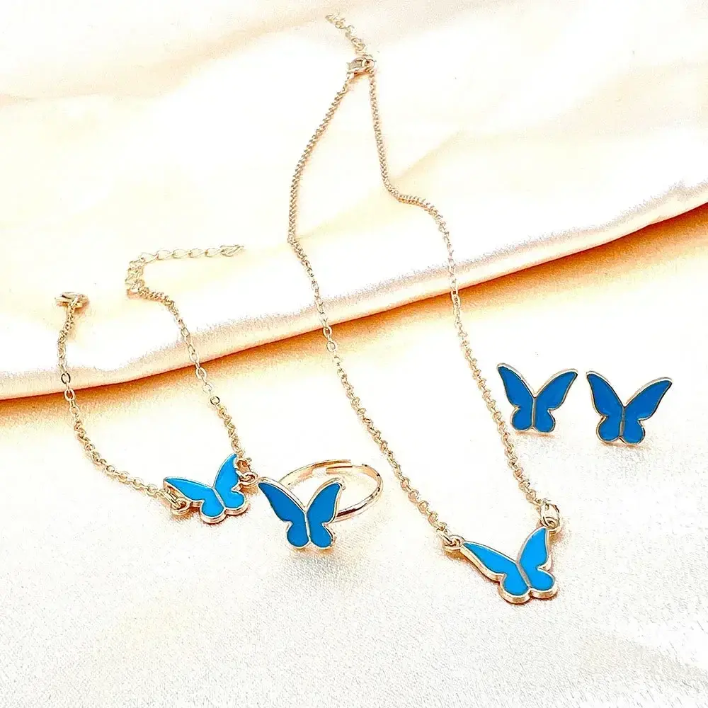 5PC/SET Personalized Butterfly Glazed Necklace Ring, Exquisite, Small and Fashionable, High End, and High Sense Collar Chain Set