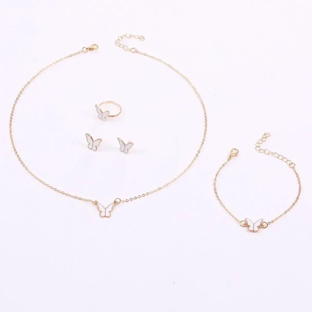 5PC/SET Personalized Butterfly Glazed Necklace Ring, Exquisite, Small and Fashionable, High End, and High Sense Collar Chain Set