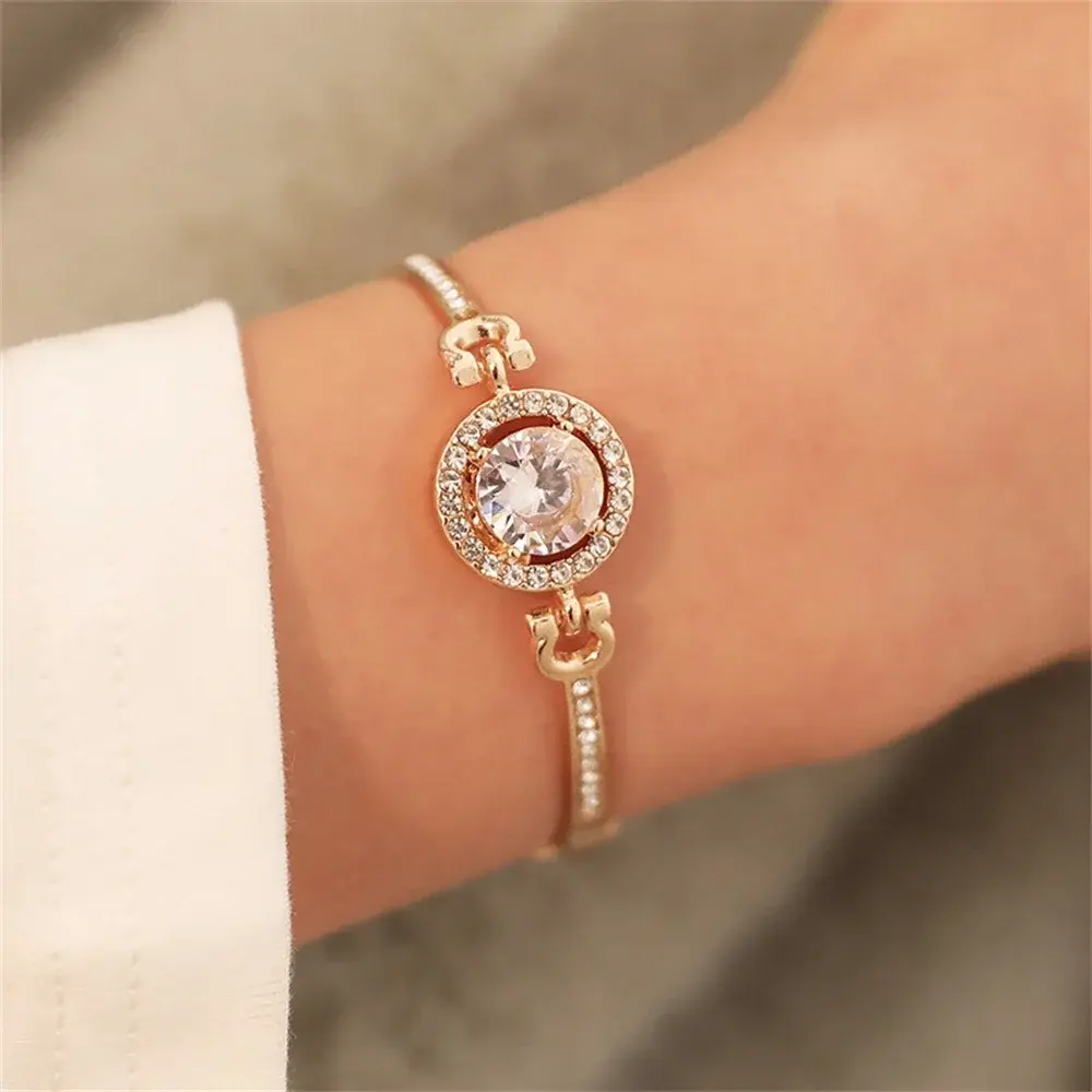 팔찌 Luxury Clear Crystals Zircon Bracelet Women Adjustable Round Bangle Bracelet Party Jewelry Valentine's Day Gift Matching