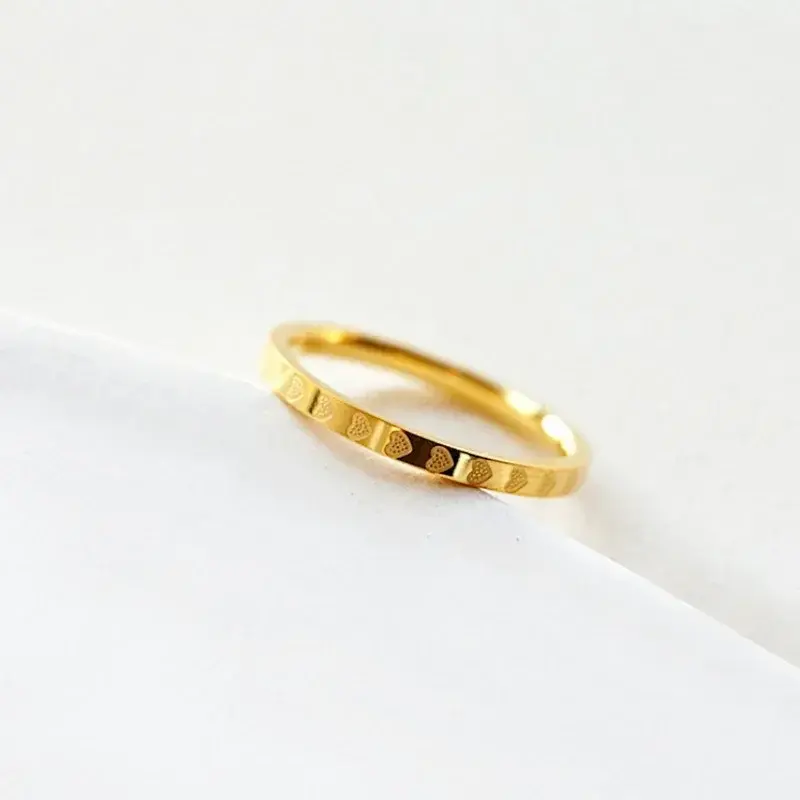 Golden Stainless Steel 2mm Heart Rings Women Size 5/6/7/8/9/10# Thin Finger Ring Wedding Band Engagement Jewelry Girlfriend Gift