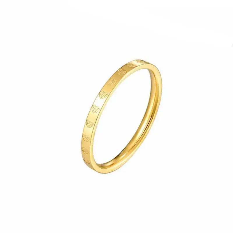 Golden Stainless Steel 2mm Heart Rings Women Size 5/6/7/8/9/10# Thin Finger Ring Wedding Band Engagement Jewelry Girlfriend Gift