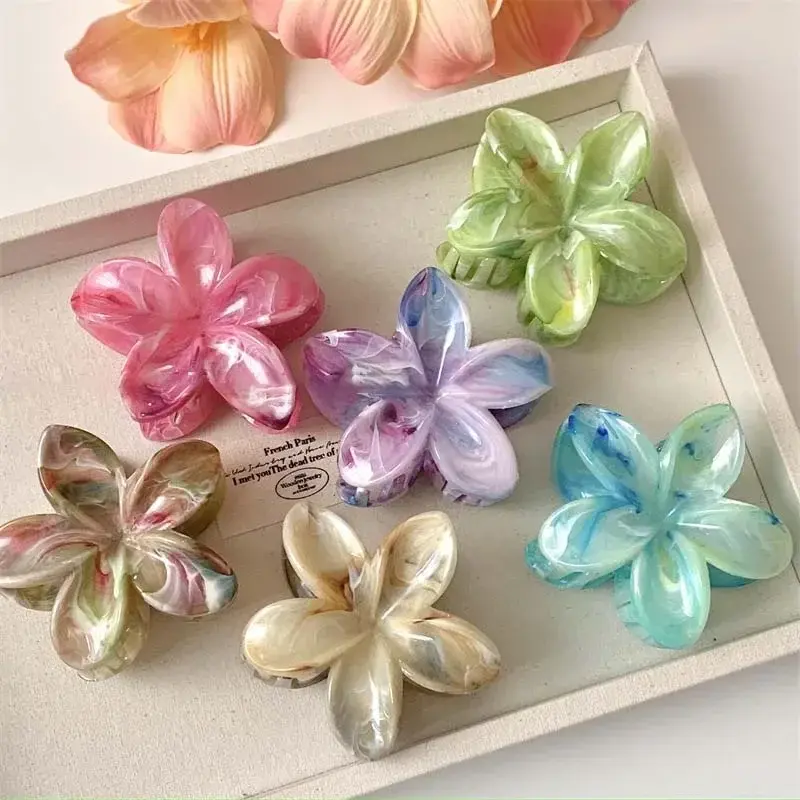 Fashion Acrylic Flower Hair Clip Women Colorful Marble Texture Hair Claws Clips Trendy Girl Hairpin Hair Accessories Headwear