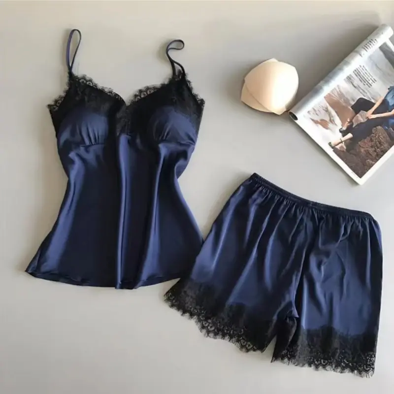 Elegant Sexy Women's V-Neck Sexy Lace Pajama Set Women's Sexy Lace Suspender Top Shorts Set Casual Home Pajamas