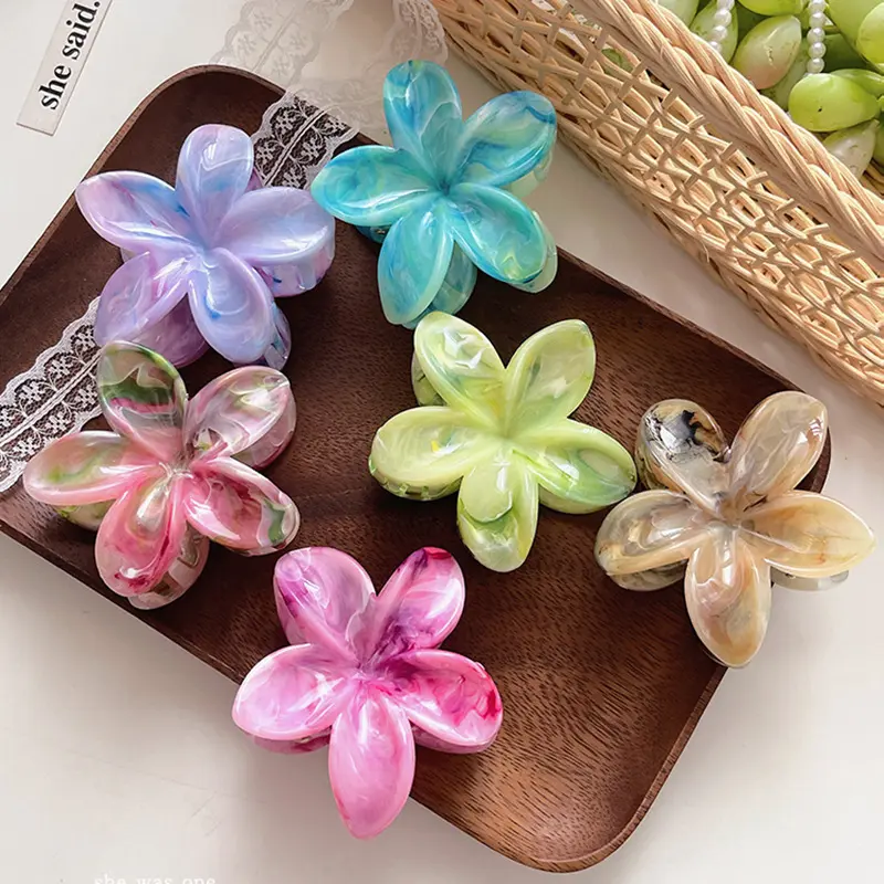 Fashion Acrylic Flower Hair Clip Women Colorful Marble Texture Hair Claws Clips Trendy Girl Hairpin Hair Accessories Headwear