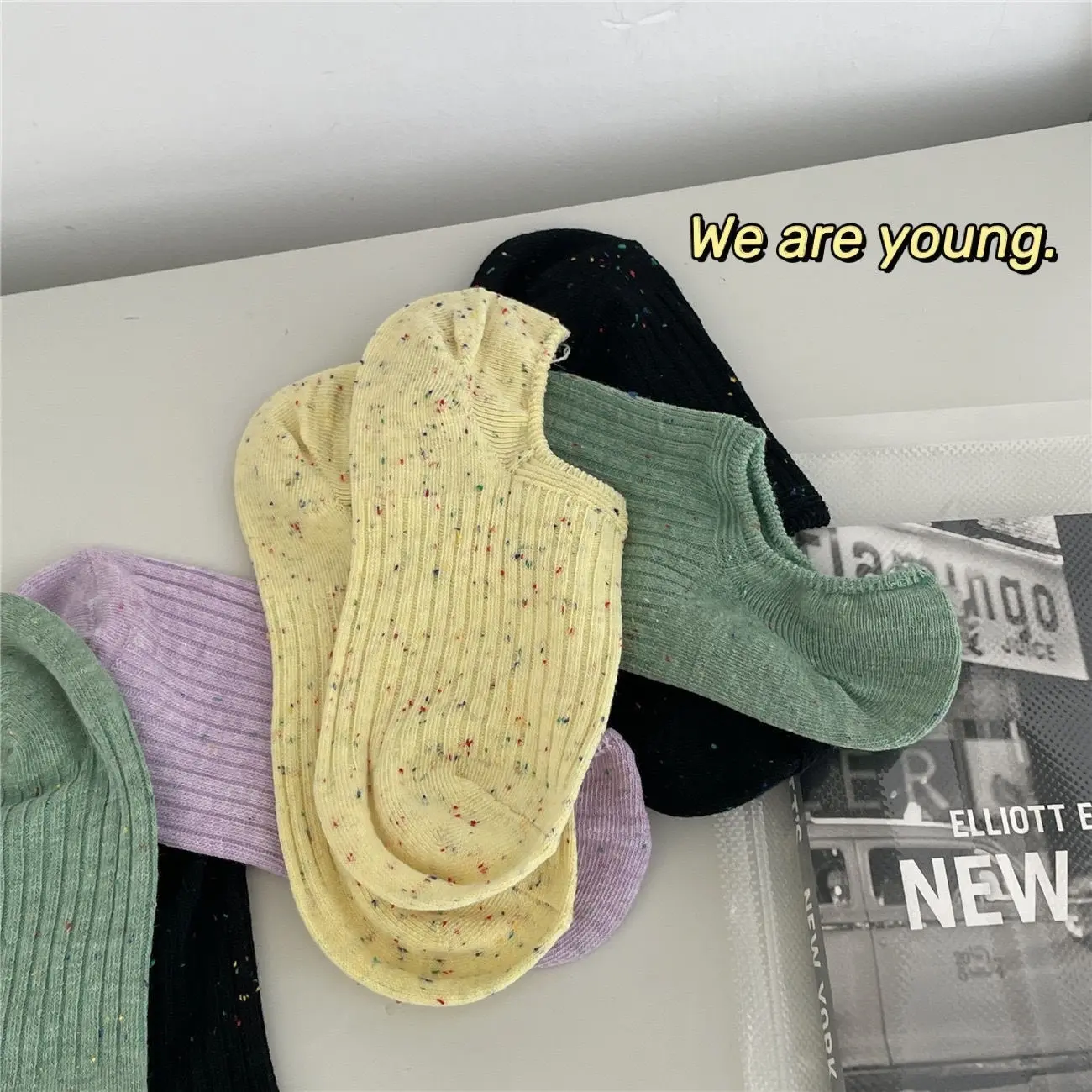 1/5Pairs Fashion Solid Boat Men Socks Simple Sports Breathable Unisex Ankle Socks Women's Stockings&Black Low Tube Cute Socks
