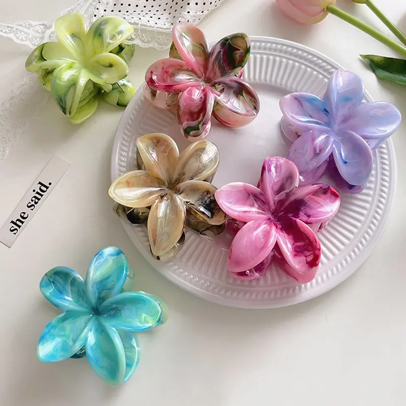 Fashion Acrylic Flower Hair Clip Women Colorful Marble Texture Hair Claws Clips Trendy Girl Hairpin Hair Accessories Headwear