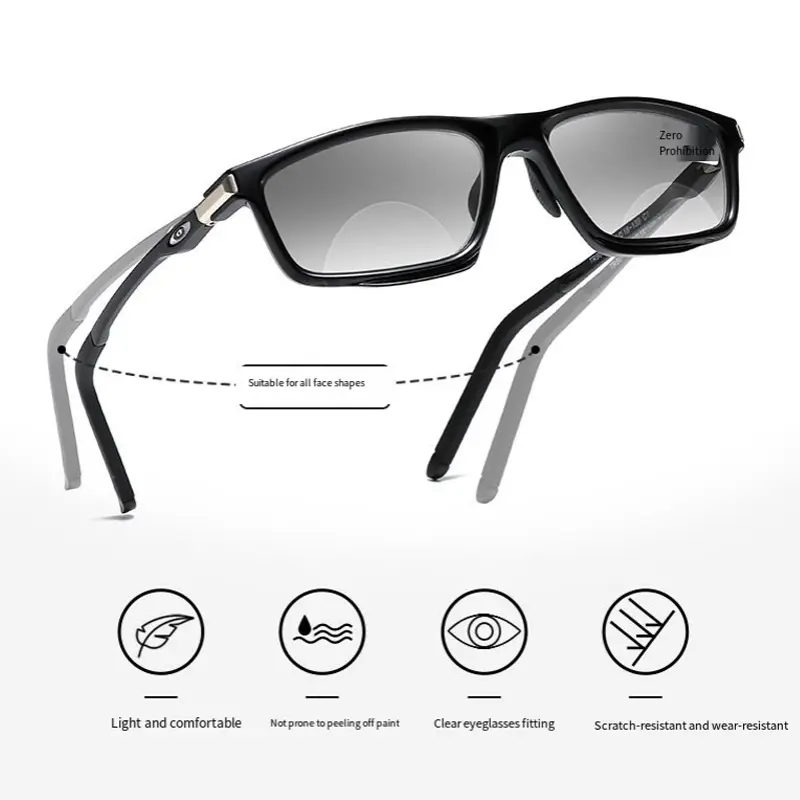 Fashion Light Sensitive Color Changing Sports Sunglasses Ultra Light Blue Light Flat Lenses Outdoor Photochromic Reading Glasses