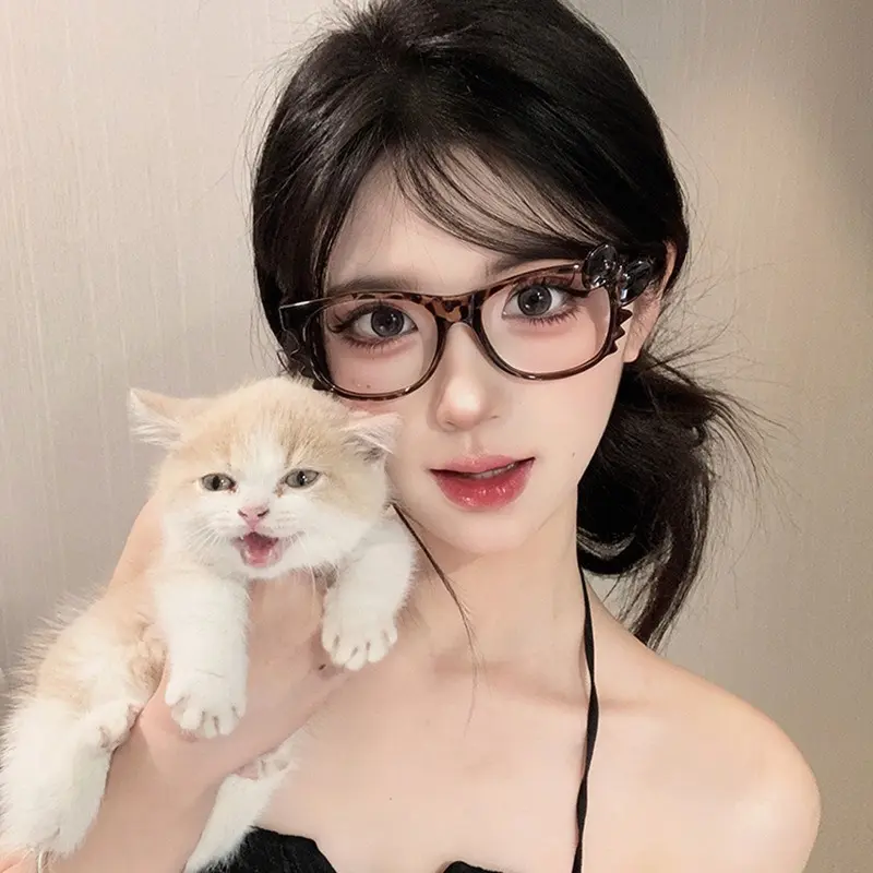 Fashion Leopard Print Eyeglass Frame Bow Accessories Cute Cartoon Anime Y2K Vintage Reading Eyeglass Frame Girls Gifts