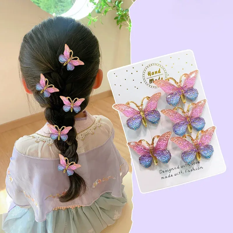 5PCS/Set Cute Sweet Stereoscopic Color Gradient Baby Hairpins Kids Hair Clips Children Headwear Princess Barrette Accessories