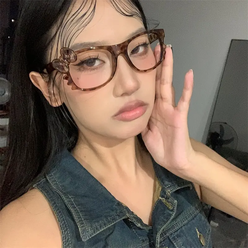 Fashion Leopard Print Eyeglass Frame Bow Accessories Cute Cartoon Anime Y2K Vintage Reading Eyeglass Frame Girls Gifts