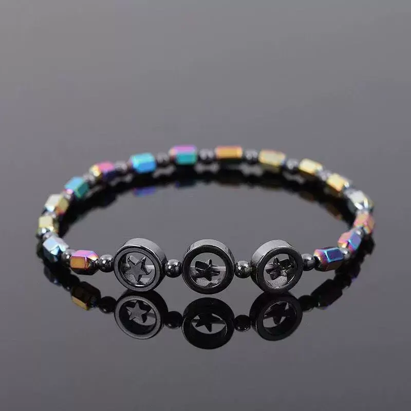 Fashion Magnetic Black Gallstone Electroplating AB Color Round Beads Pentagram Foot Chain Bracelet, European and American