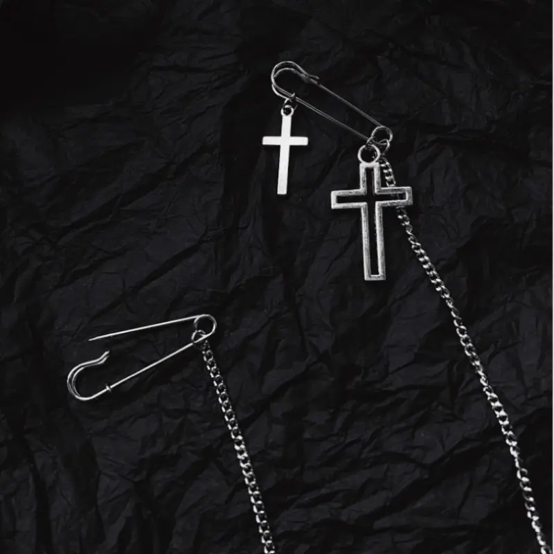 INS New Cross Brooch Chain Multipurpose Brooch Cartoon for Men Women Street Metal Chest Chain Brooch Trendy Accessories Gifts