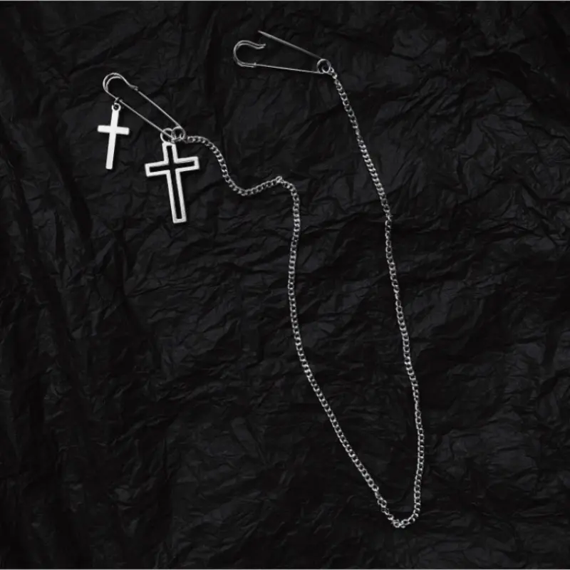 INS New Cross Brooch Chain Multipurpose Brooch Cartoon for Men Women Street Metal Chest Chain Brooch Trendy Accessories Gifts