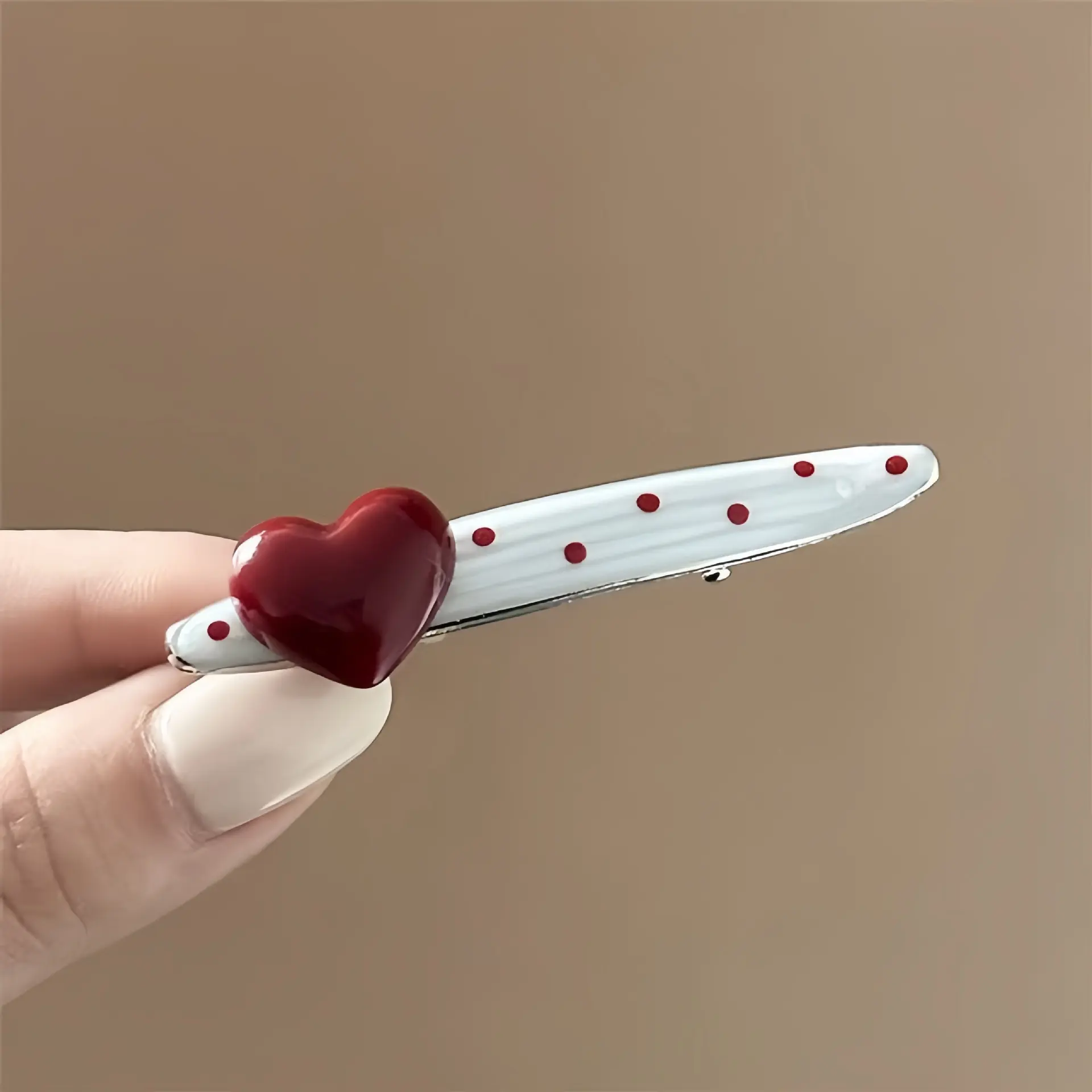 Fashion Red Polka Dot Love Hair Clip Red White Color Duck Mouth Clip Cute Girl Versatile Bangs Clip Hair Accessory Short Hair