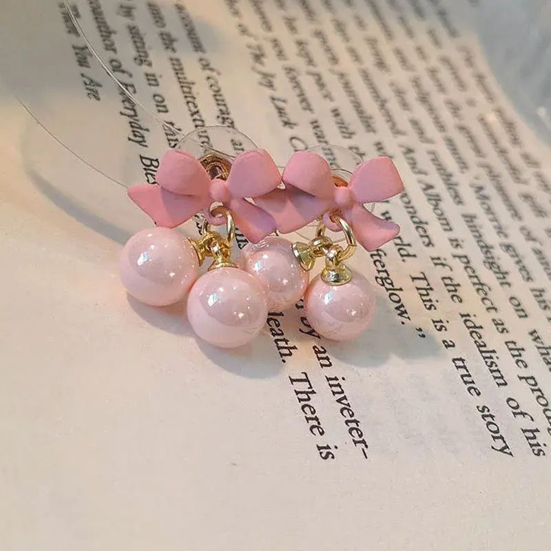 Fashion Bow Earrings Women Girls Design Charm Round Bead Drop Luxury Stud Earrings Student Jewelry Gifts