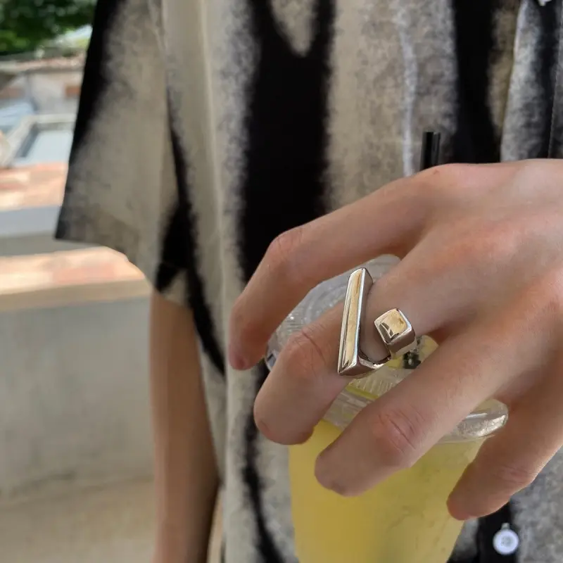 New Irregular Shape Open Finger Adjustable Ring Geometric Asymmetric Punk Lines Women Fashion Jewelry Gift