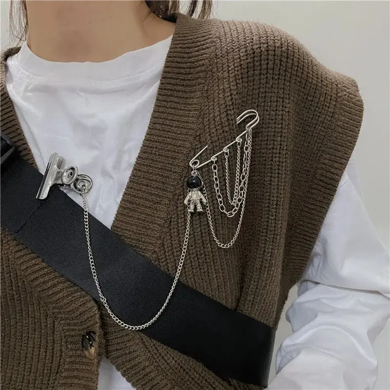 INS New Cross Brooch Chain Multipurpose Brooch Cartoon for Men Women Street Metal Chest Chain Brooch Trendy Accessories Gifts