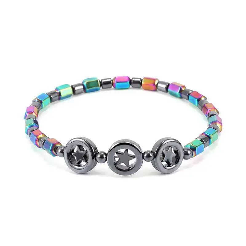 Fashion Magnetic Black Gallstone Electroplating AB Color Round Beads Pentagram Foot Chain Bracelet, European and American