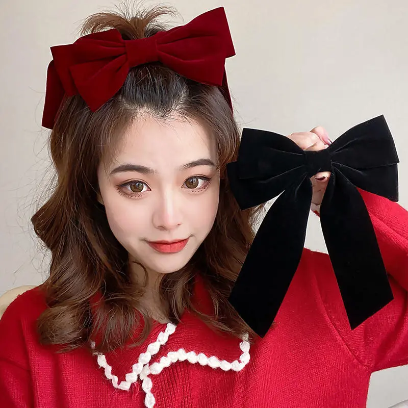 Fashion Velvet Big Bow Barrettes Women Temperament Ponytail Hairpin Hair Clip Girls Ribbon Hair Clip Hair Accessories New