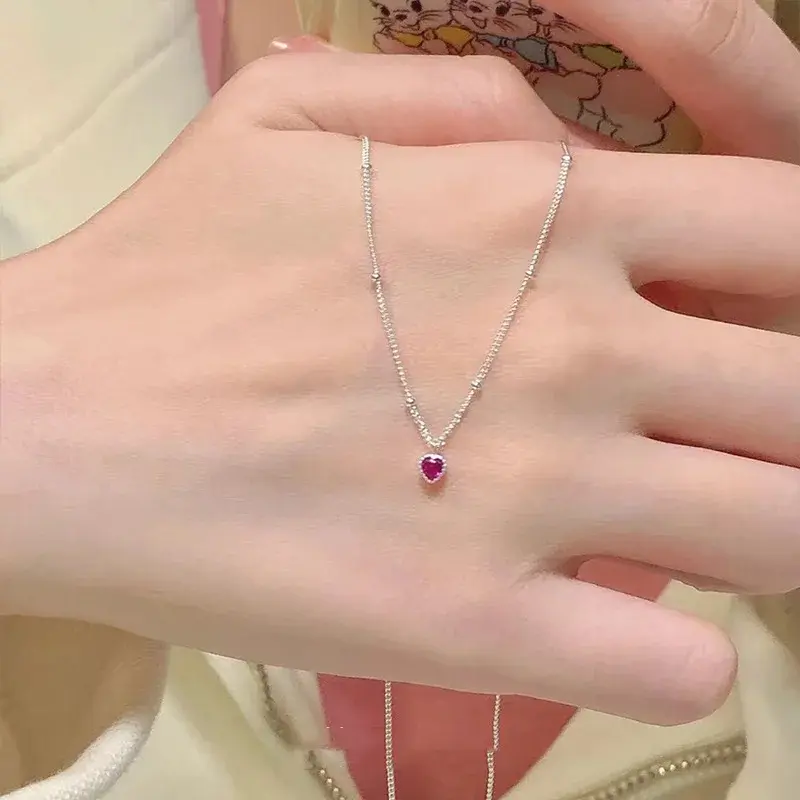 Korean Ins Love Pendant Necklace Pendant for Women Jewelry Love Necklace Small Mini Red Heart Pendant Simple Heart Shaped Collar