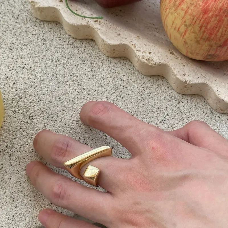 New Irregular Shape Open Finger Adjustable Ring Geometric Asymmetric Punk Lines Women Fashion Jewelry Gift
