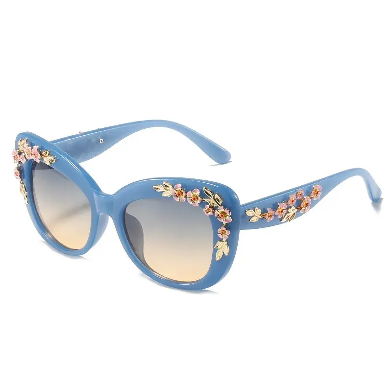 Fashion Cat Eye Sunglasses Rose Fancy Decorative Eyewear Retro Personal Design Flower Sunglasses Women Vintage Gafas De Sol