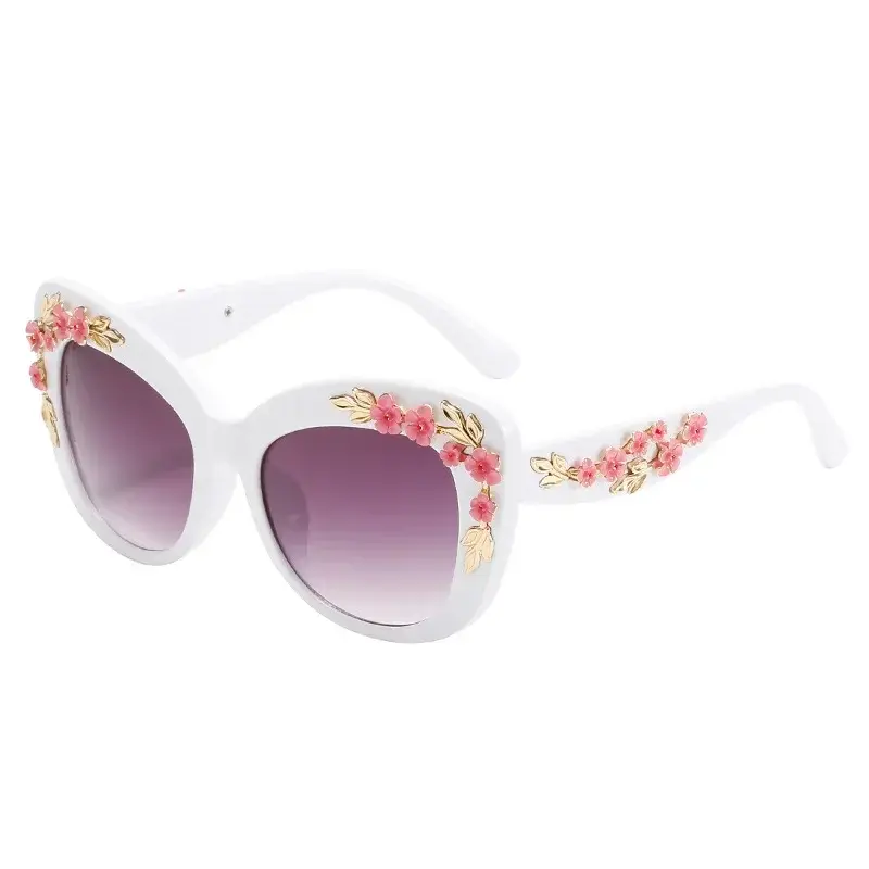 Fashion Cat Eye Sunglasses Rose Fancy Decorative Eyewear Retro Personal Design Flower Sunglasses Women Vintage Gafas De Sol