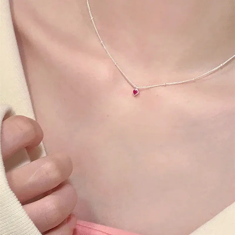 Korean Ins Love Pendant Necklace Pendant for Women Jewelry Love Necklace Small Mini Red Heart Pendant Simple Heart Shaped Collar