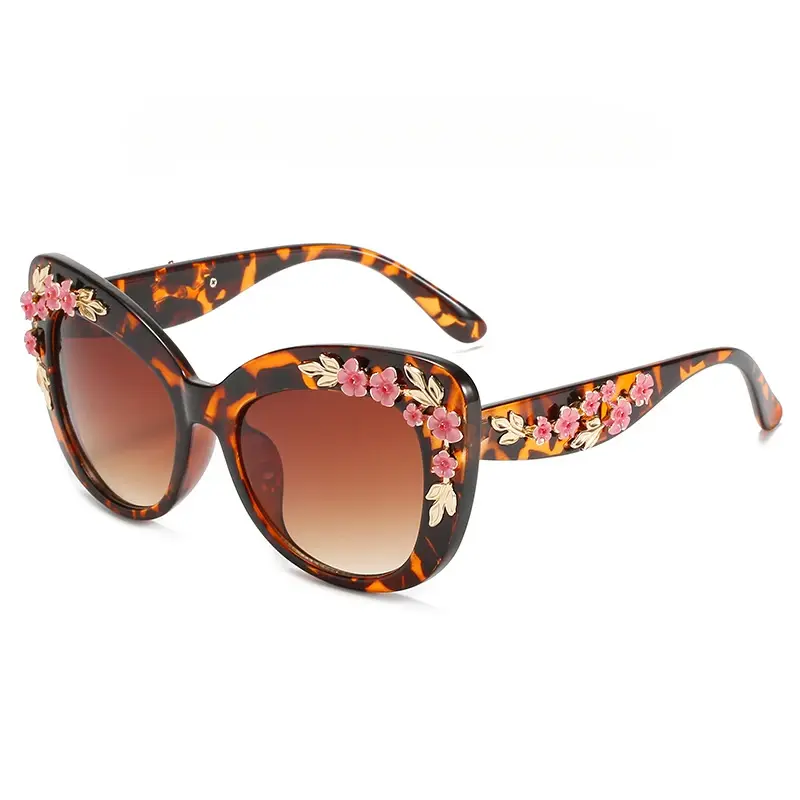 Fashion Cat Eye Sunglasses Rose Fancy Decorative Eyewear Retro Personal Design Flower Sunglasses Women Vintage Gafas De Sol