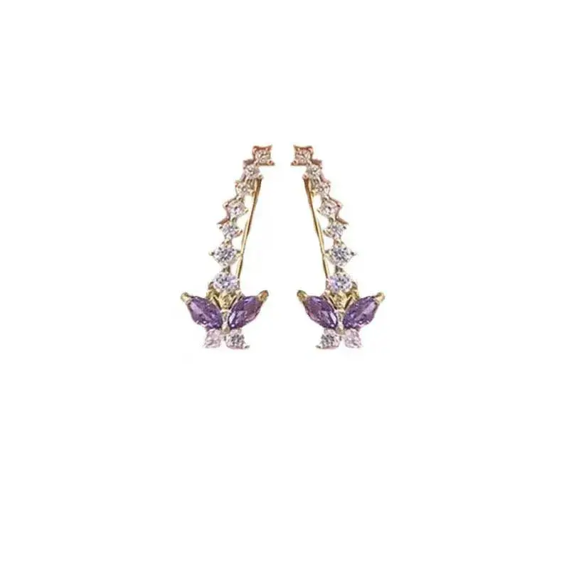 Fashion Exquisite Aesthetic Purple Zircon Butterfly Stud Earrings for Women Crystal Butterfly Ear Earrings Wedding Jewelry Gifts